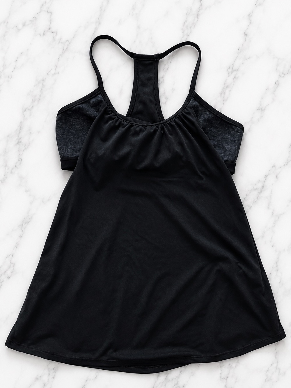 Black Racerback Swim Top with Built-In Shelf Bra